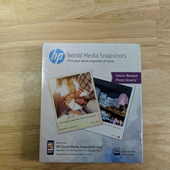 HP Other - HP‎ Social Media Snapshots Sticky Back Photo Paper 4 x 5 printer paper brand new